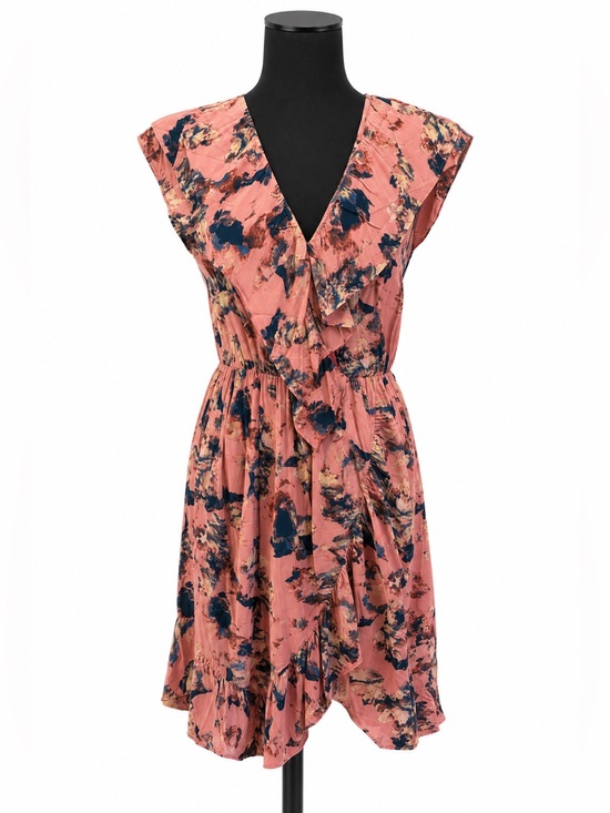 IRO Dresses & Skirts - IRO PINK FLORAL DRESS WITH RUFFLES